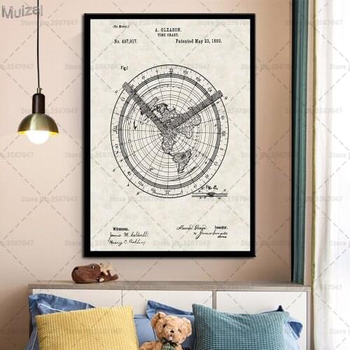 Art Poster 1892 Flat Earth Map Movie World Map Modern Canvas Painting Retro Wall Pictures Prints for Living Room Home Decor
