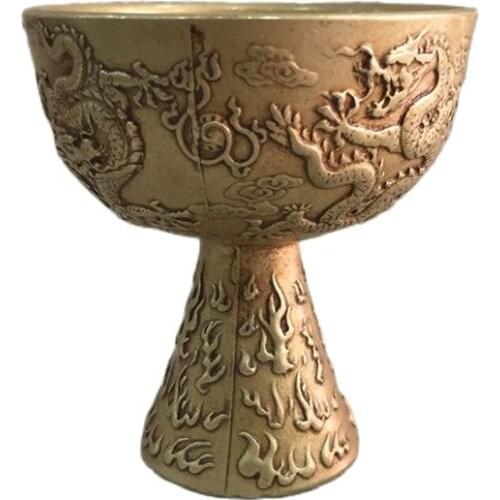 Chinese old Copper goblets Ssangyong pattern wine set