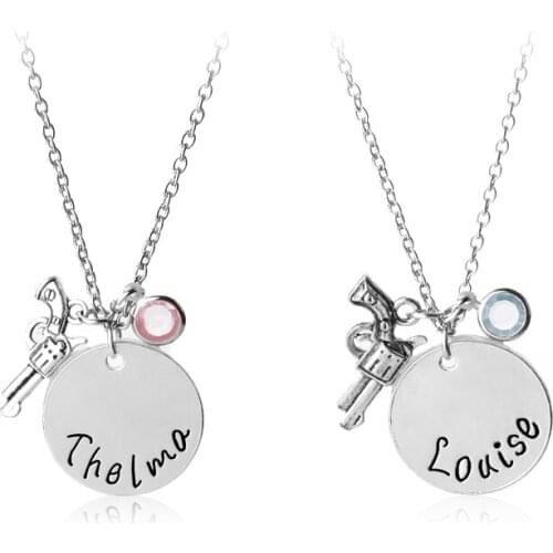 2 Pcs Couple Set Pendant Relationship Necklace For Couples Thelma Louise Crystal Gun Charms Necklaces Best Friends Jewelry