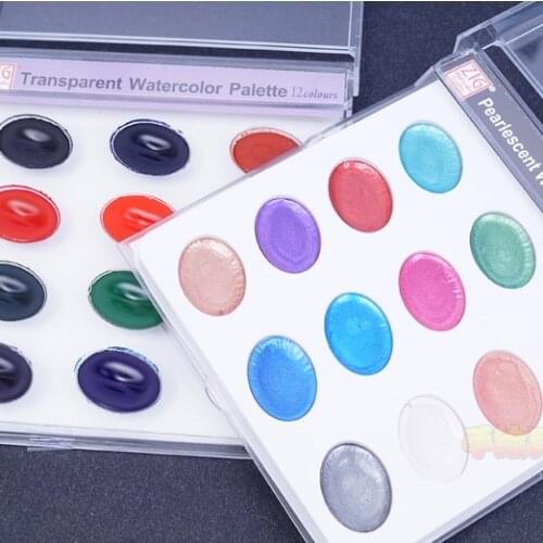 Kuretake ZIG12 Colors Solid Watercolor Paint Pearlescent/Transparent Watercolor palette Pigment