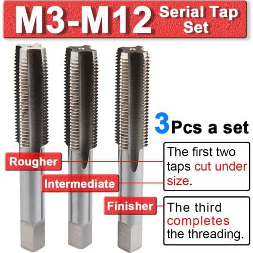 3pcs HSS Metric Serial Tap Set M3 M4 M5 M6 M8 M10 M12 Right Hand Thread Cutter Machine Taps Drill Bits Hand Tool Set ferramentas
