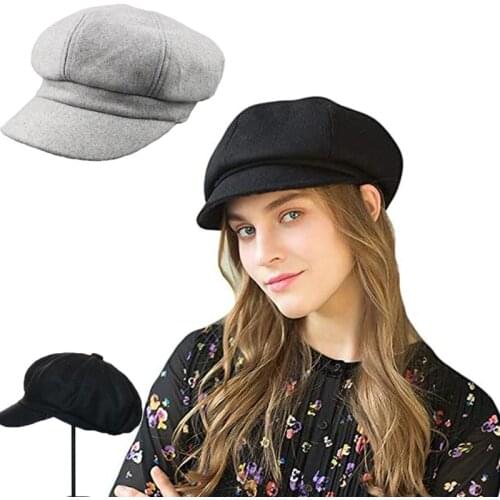 Fashion Women Beret Wool Blended Hats Warm Casual Octagonal Newsboy Caps Cool Street Brim Hat Berets Solid Color Female Caps