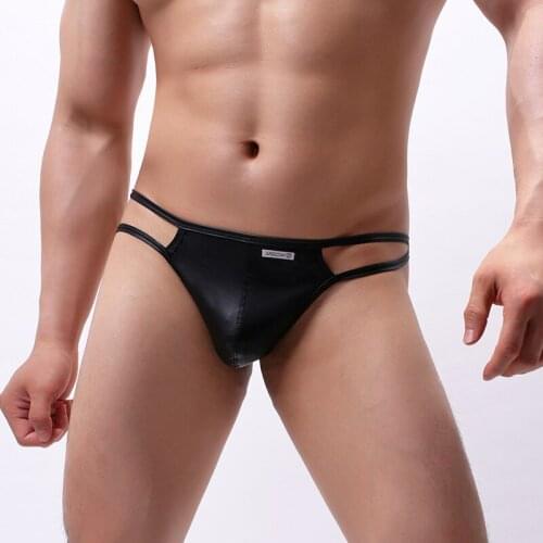 Men Thongs G-string Jockstrap PU Leather Low Waist Lingerie String Homme Underwear Sexy Gay Erotic Nightclub Performance Panties