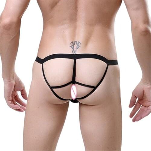 Hollow Out Back Thong Men Spandex Underwear Thongs Bulge Pouch G-String Gay Men Wear Briefs