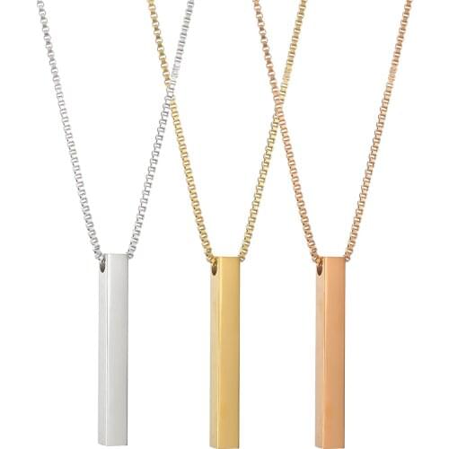 Stainless steel Necklace men necklace Simple Long Chain Rectangular pendant Necklace Statement Couples Choker Engraving name