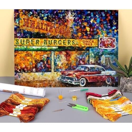 Burger Joint Printed 11CT Cross-Stitch Full Kit Embroidery DMC Threads Knitting Handiwork Craft Sewing Magic Stamped
