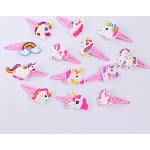 10PCS Unicorn Panda Mermaid Alpaca Bow tie Wave point PVC Cartoon Hairpins Girls Hair accessories Barrette Hair Clips Hairwear