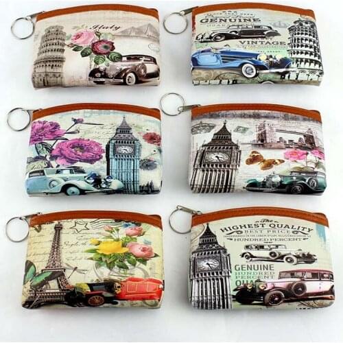 New Vintage Eiffel Tower Coin purses Girl Big Ben change purse Women zipper coin bag Lady zero wallet Female Kidss pouch