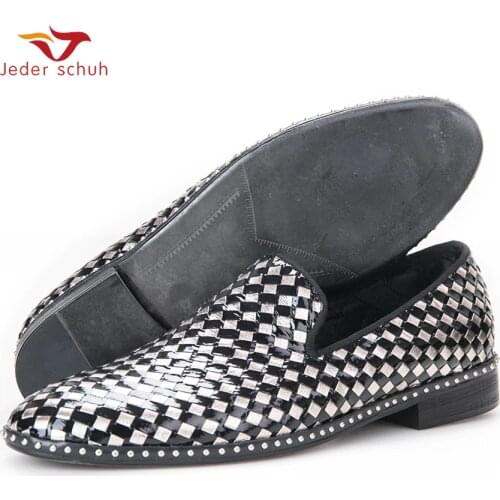 Weaving Black And Brown Color Men Patent Leather Shoes Banquet And Party Men Handmade Loafers Plus Size Male Dress Flats