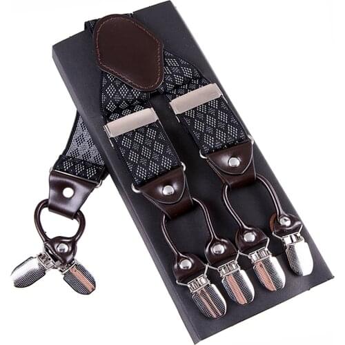 JIERKU Suspenders Mans Braces 6 Clips Suspensorio Fashion Trousers Strap Father/Husbands Gift 20 colors 3.5*120cm JK6C04