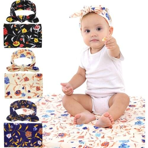 Infants Rabbit Ear Headbands Wrap Cloth Newborn Baby Birth Parcel Receiving Blanket Wraping Towel Factory Wholesale 2PCS/SET