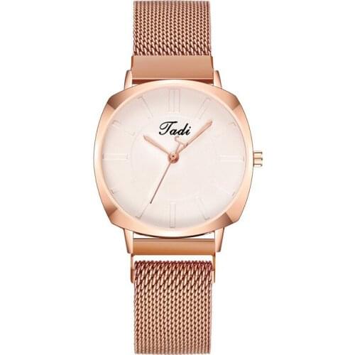 Simple ladies watch personality square rose gold magnet watch strap watch female strip nail scale quartz watch clock