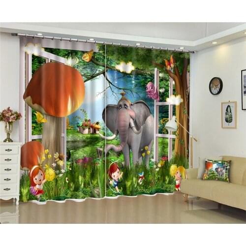Luxury Blackout 3D Window Curtain For Living Room kids Bedroom Drapes Rideaux Cortinas Customized size elephants pillowcase