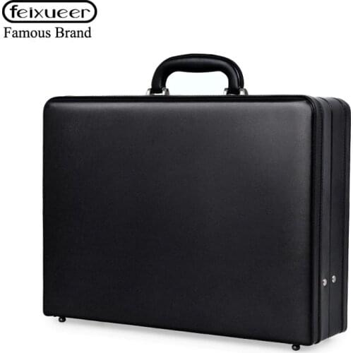 Feixueer Luxury Bonded Leather Briefcase Extensible Laptop Case Men Fashion Suitcases Password Cash Case Document Bag Black Hot