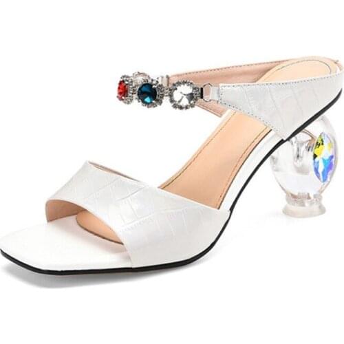 Brand Strange Heel Women High Sandals Clear Heel Genuine Leather Shoes Summer Women Sandals High Quality