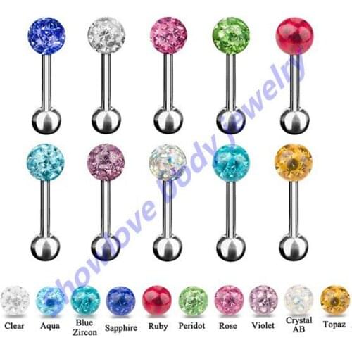 Showlove Lot of 10pc Assorted Crystal Ferido Ear Helix Tragus Cartilage Ear Stud Piercing Barbell Jewelry