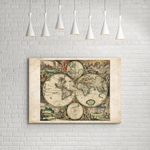 Antique World Map from 1689 – Gerard van Schagen Vintage Travel Poster, Retro Art Print