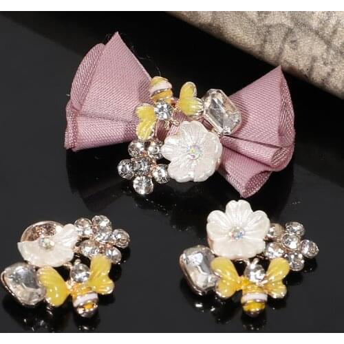 2017New 60Pcs alloy Yellow Bee Rhinestones and Plum Flower Button for DIY wedding decoration or hair accessories RM58