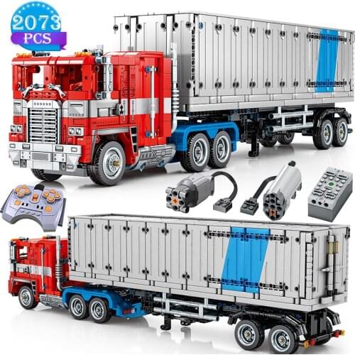 Technical Remote Control Diy Model Assembly Toys Long-distance Transport Box Truck Building Block Bricks Gifts for Boys Friends