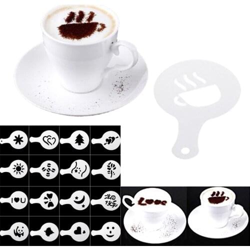 16Pcs/set Fashion Cappuccino Coffee Barista Stencils Template Strew Pad Duster Spray Tools accessories Dropshipping