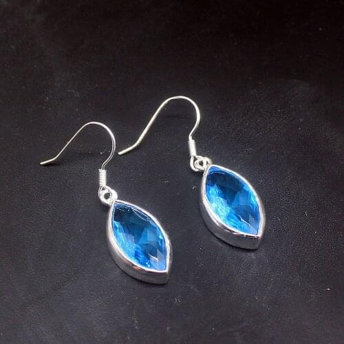 Marquise Ocean Blue Topaz Unique Genuine 925 Silver Dangle Drop Hook Earrings Jewelry Gifts for Women Girls 20213684