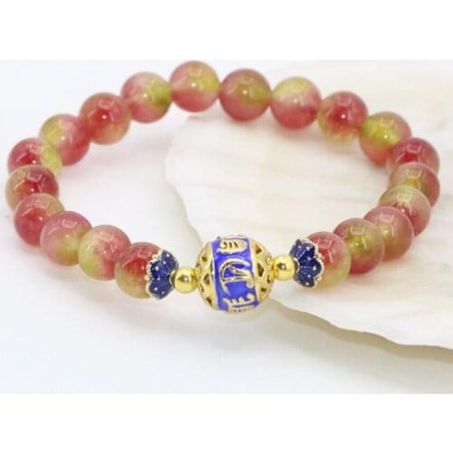 High quality multicolor 8mm jades semi-precious stone chalcedony round beads bracelets for women cloisonne jewelry 7.5inch B2702