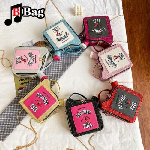 Women Fashion Personality Laser Sequin Embroidery Letter Oil Pot Bag Creativity Funny Chain Shoulder Bag lady Messenger Bag gift