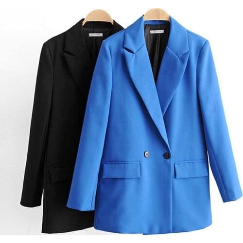 Fashion Women Chic Office Double Breasted Blazer Lady Coat Notched Collar Long Sleeve Ladies Elegant Outerwear Blazer