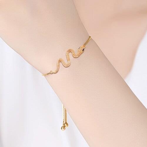 European and American Style Jewelry Fashion Bracelet for Women Zircon Golden Snake Shape Ins Cold Wind Pull Adjustable Bracelet