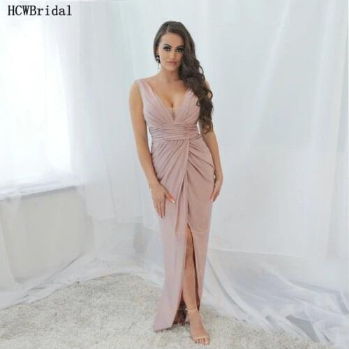 New Design Long Prom Dresses V Neck Backless Sheath Sexy Wedding Party Gowns Plus Size Women Formal Dress Robe De Soiree Cheap