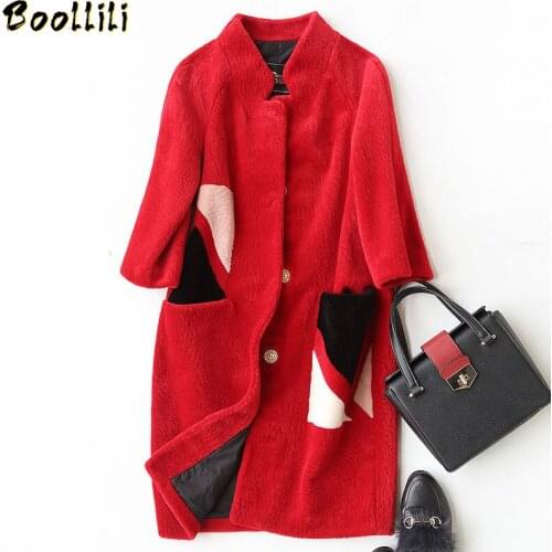 Boollili Womens Fur Coat Winter Jacket Women 2020 Natural Sheep Shearing Fur Coats Long Warm Real Wool Jackets Overcoat