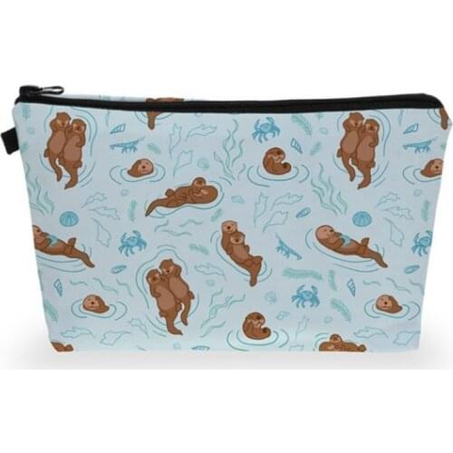 1Piece 3D Printing Lovely Cartoon Sloths Otter Series Makeup Bag Cosmetic Case Toiletry Storage Bag For Traveling