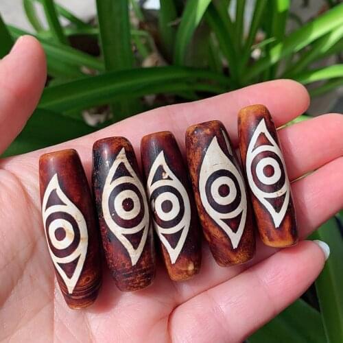1PC 40mm Retro Natural Tibetan Dzi Agates Beads Phoenix Eyes Buddha Jewelry Brown Coffee Agat Stone Beads for Women Men Healing