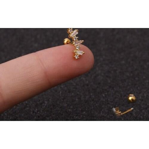 1 PCS Cute Small Geometric Zircon Ear Cartilage Piercing Stud Earring Gold Color Micro Pave CZ Steel Bar Ball Helix Earring