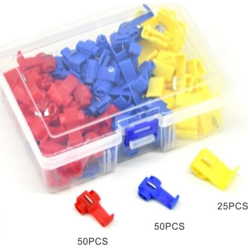 100/125Pcs Lock Wire Electrical Cable Connectors Insulated Terminals Crimp T-shape Scotch Lock Quick Splice Electrical Car