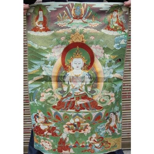 36 inch Tibet Silk embroidery Vajradhara Vajrabhairava Goddess Thangka Paintings Mural