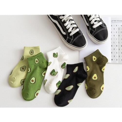 5 Pairs Set Cartoon Avocado Cotton Women Socks Solid Casual Joker Harajuku Socks For Ladies Breathable Hipster Sox Trendy