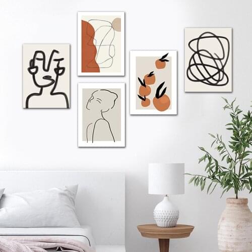 Abstract Single Line Face Art Fruit Painting Girl Body Back Minimalist Wall Art Canvas Poster Print Nordic Picture Home Decor