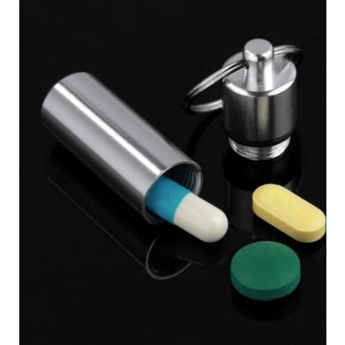 1pcs Key Chain Medicine Pill Bottle Box Aluminum Storage Case Medicine Container Box