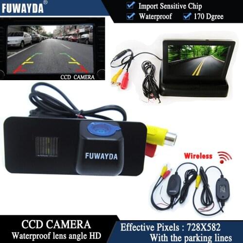FUWAYDA Wireless CCD Car RearView Camera for VW Phaeton Scriocco Golf4 5 6 MK4 MK5 EOS Lupo Beetle+4.3Inch foldable LCD Monitor