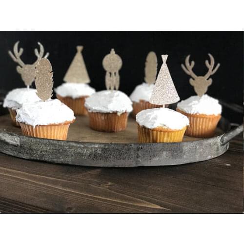 Glitter Boho tribe first Birthday Cupcake Toppers wedding baptism Gender Reveal Party Decor food treats toothpicks