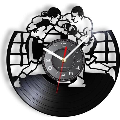 Boxing Punch Vinyl Record Wall Art Silent Non Ticking Clock For Gym Combat Fighters Home Decor Wall Clock Boxer Team Player Gift