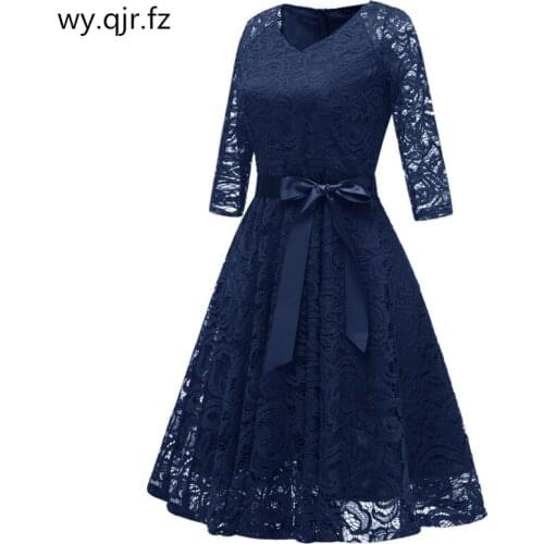 CD1592Z#dark blue V-neck Bow Lace Short Bridesmaid Dresses wedding party dress prom bridal gown cheap wholesale womens clothing