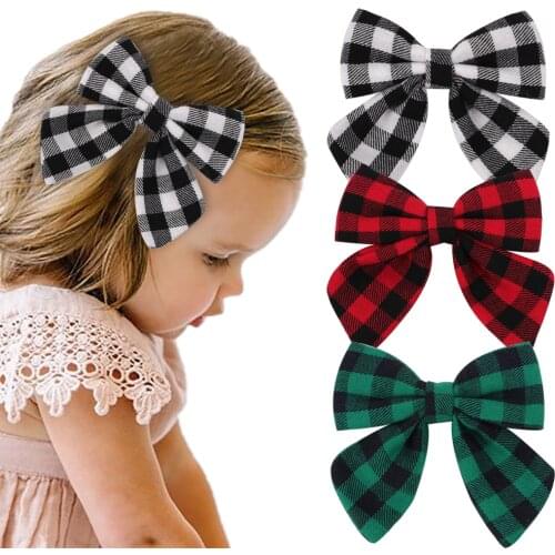 CN New 4Inch Red Plaid Fabric Bowknot French Hair Clips Christmas Hair Bows For Baby Hair Clip Boutique Hairpin Kids Accessories