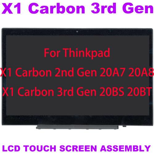 For Lenovo ThinkPad X1 Carbon 2nd Gen 14" WQHD 2560*1440 LCD Touch Screen Digitizer Replacement Assembly 00HN829 00HN842