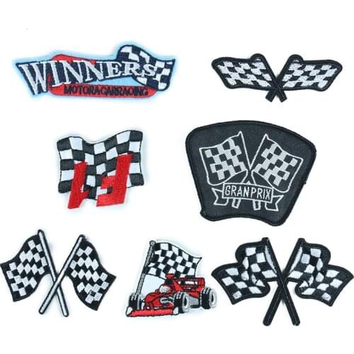 Racing Car Winners Flag Patch Embroidery Applique Iron on Transfers for Clothing Decoration Handmade DIY Sewing Accessories