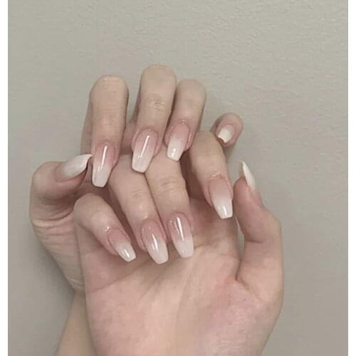 Ombre Gradient Pink Nude White French Ballerina Press on False Nails Extra Long Natural Coffin UV Gel Glue On Fake Fingers nails
