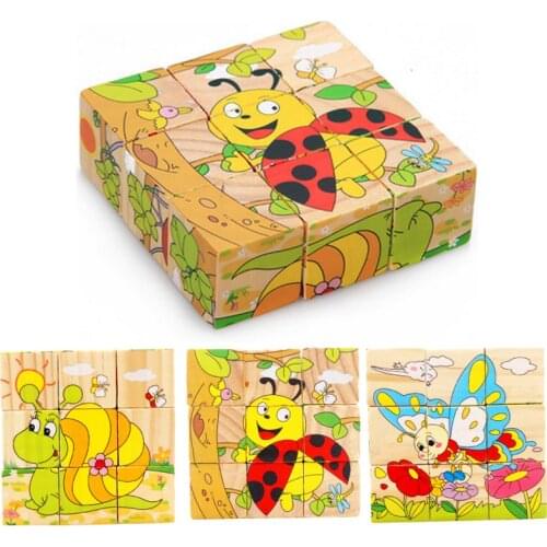 Montessori Toys Children Early Educational Learning Puzzle Wooden Toys 6 Sides Jigsaw Parent-child Game Toys