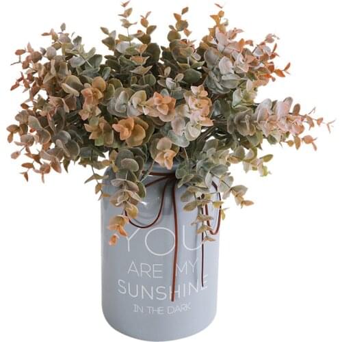 Artificial Plants Leaves Plastic Green Plants Fake Eucalyptus Leaves For Home Decor Hotel Garden Room Office Wedding Party Decor