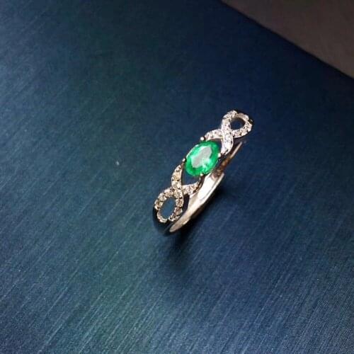 Natural emerald 3mm*5mm ring inlaid jewelry wholesale S925 Sterling Silver